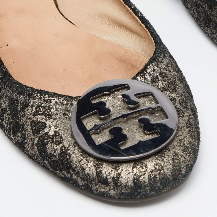 Pre Owned Tory Burch Printed Suede Luisa Micro Ballet Flats Size 40