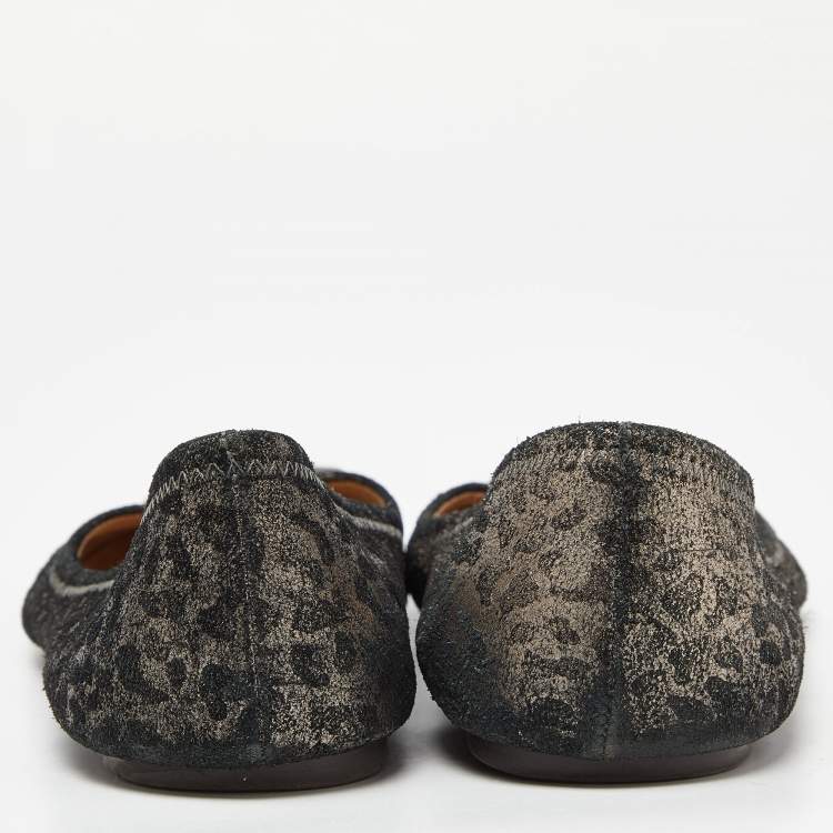Pre Owned Tory Burch Printed Suede Luisa Micro Ballet Flats Size 40