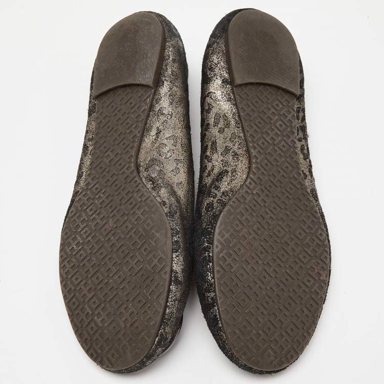 Pre Owned Tory Burch Printed Suede Luisa Micro Ballet Flats Size 40