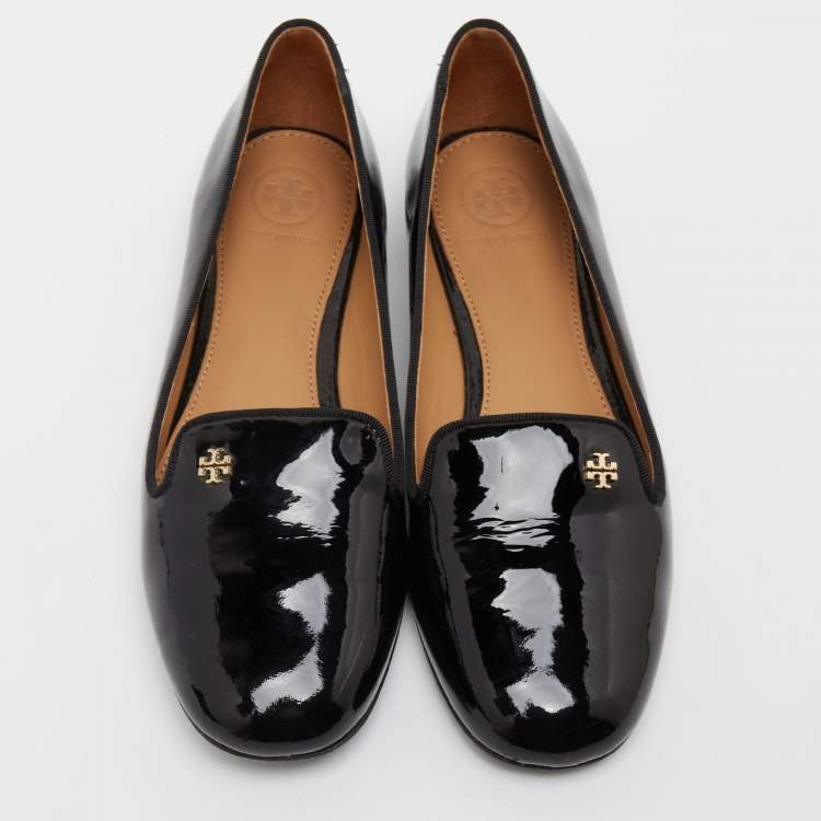 Pre Owned Tory Burch Black Patent Leather Samantha Smoking Slippers Size 37.5