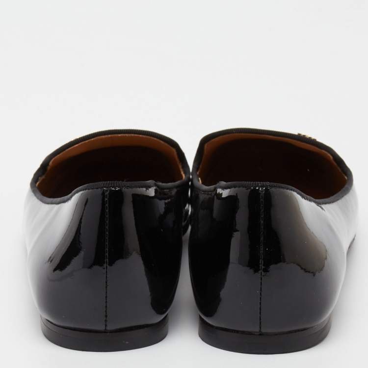Pre Owned Tory Burch Black Patent Leather Samantha Smoking Slippers Size 37.5