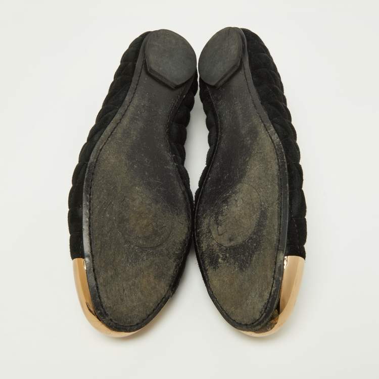 Pre Owned Tory Burch Black Quilted Suede Kaitlin Ballet Flats Size 41.5 