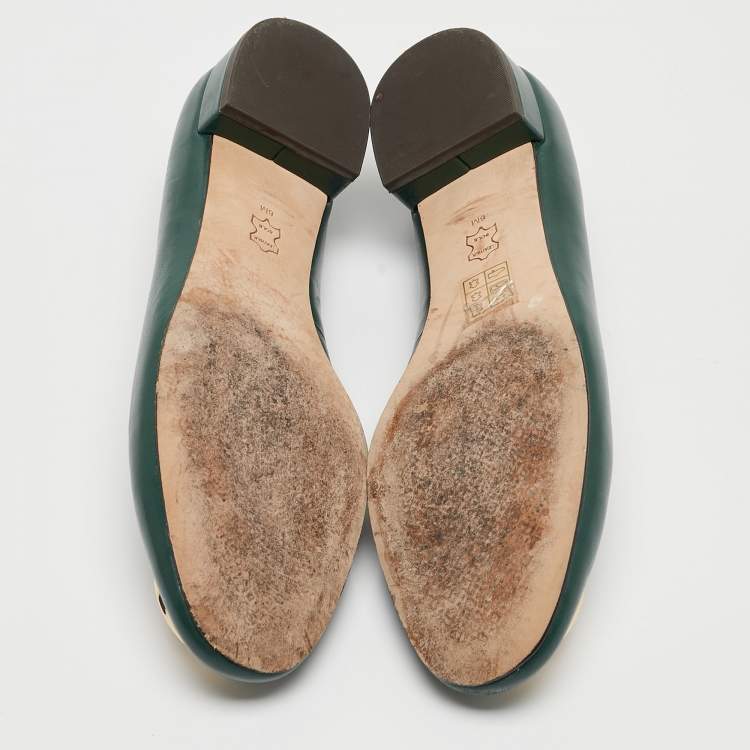 Pre Owned Tory Burch Green Leather Benton Ballet Flats Size 38.5