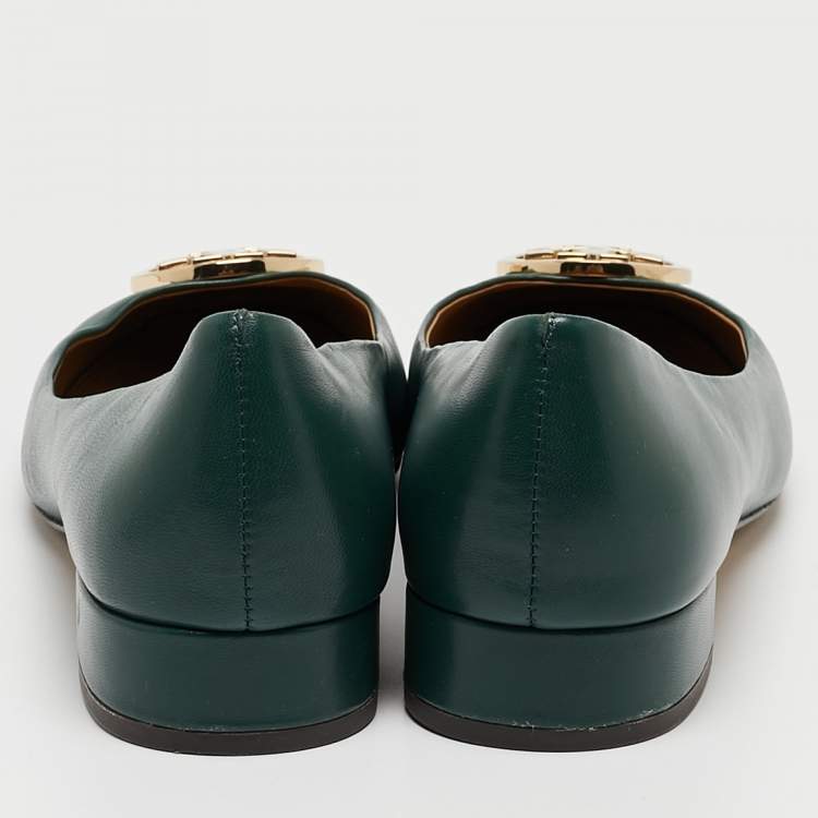 Pre Owned Tory Burch Green Leather Benton Ballet Flats Size 38.5