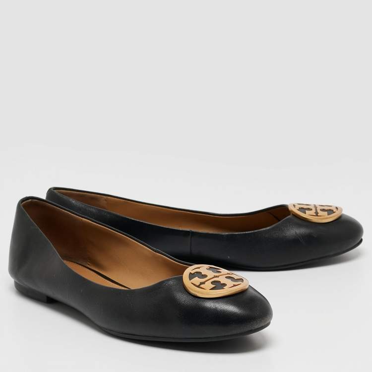 Pre Owned Tory Burch Black Leather Benton Ballet Flats Size 39