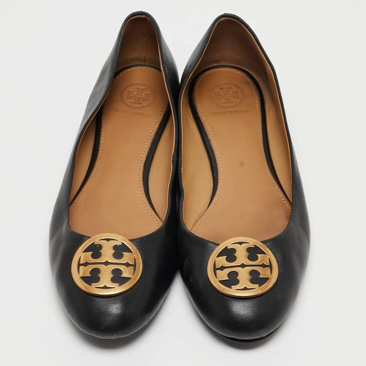 Pre Owned Tory Burch Black Leather Benton Ballet Flats Size 39
