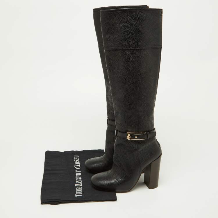 Pre Owned Tory Burch Black Leather Knee Length Boots Size 35.5
