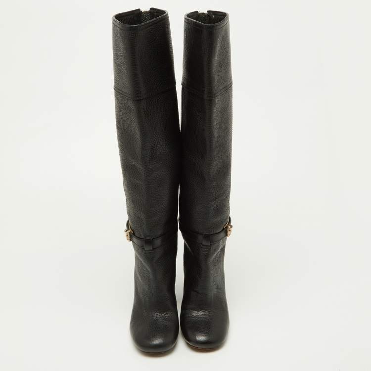 Pre Owned Tory Burch Black Leather Knee Length Boots Size 35.5