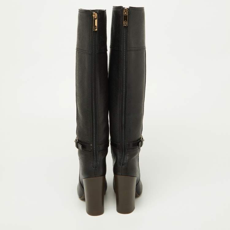 Pre Owned Tory Burch Black Leather Knee Length Boots Size 35.5