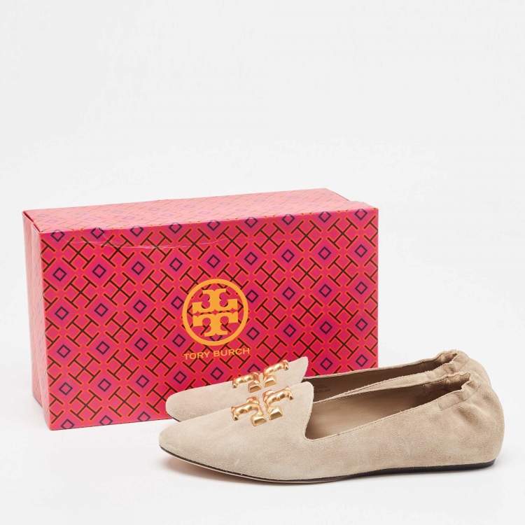 Pre Owned Tory Burch Beige Suede Scrunch Loafers Size 40.5