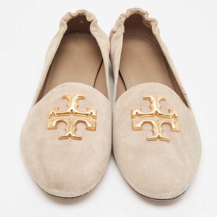 Pre Owned Tory Burch Beige Suede Scrunch Loafers Size 40.5