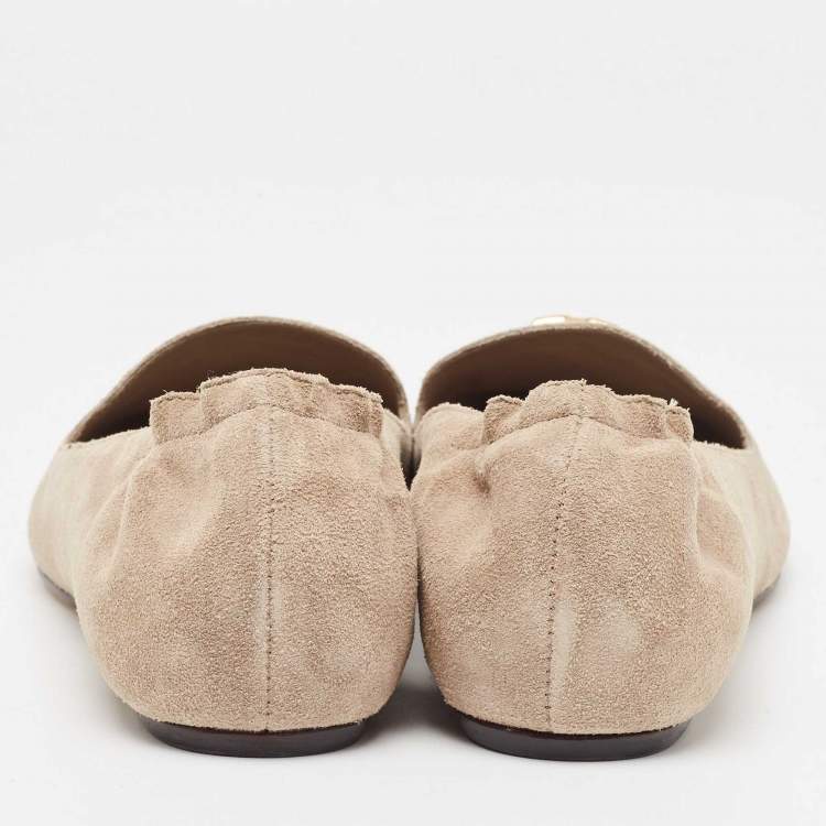 Pre Owned Tory Burch Beige Suede Scrunch Loafers Size 40.5