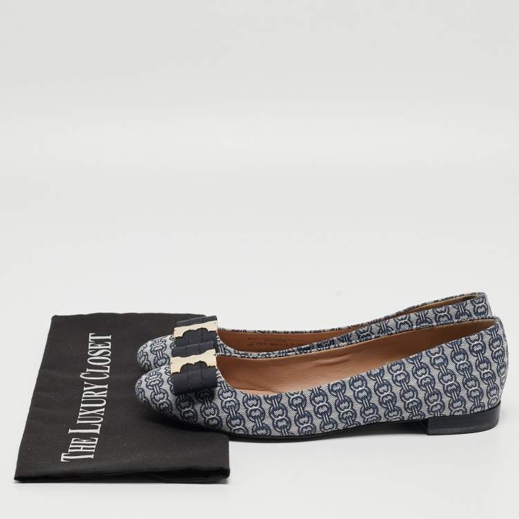 مملوكة مسبقًا Tory Burch Blue/White Canvas Ballet Flats Size 38.5