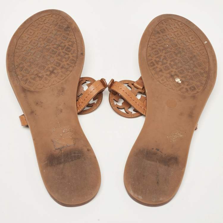 Pre Owned Tory Burch Brown Leather Miller Thong Flats Size 36.5