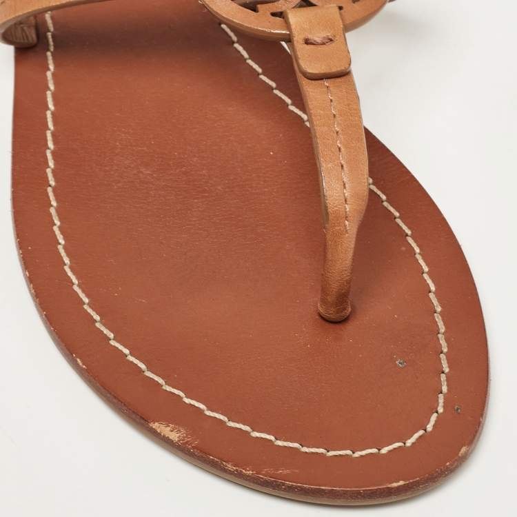 Pre Owned Tory Burch Brown Leather Miller Thong Flats Size 36.5
