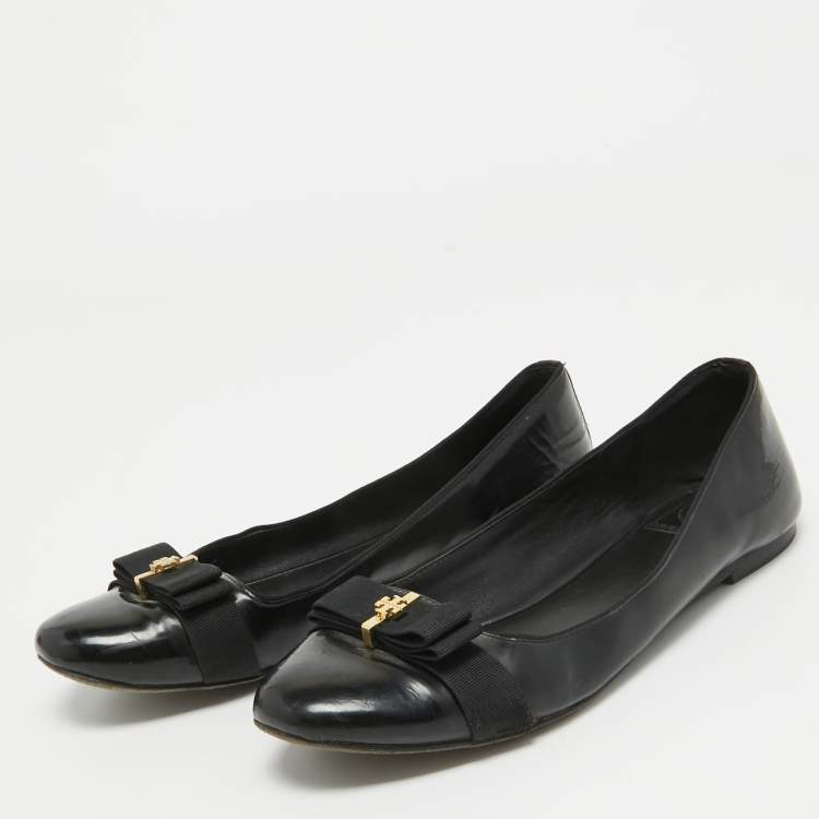 Tory Burch Black Patent Leather Bow Ballet Flats Size 39