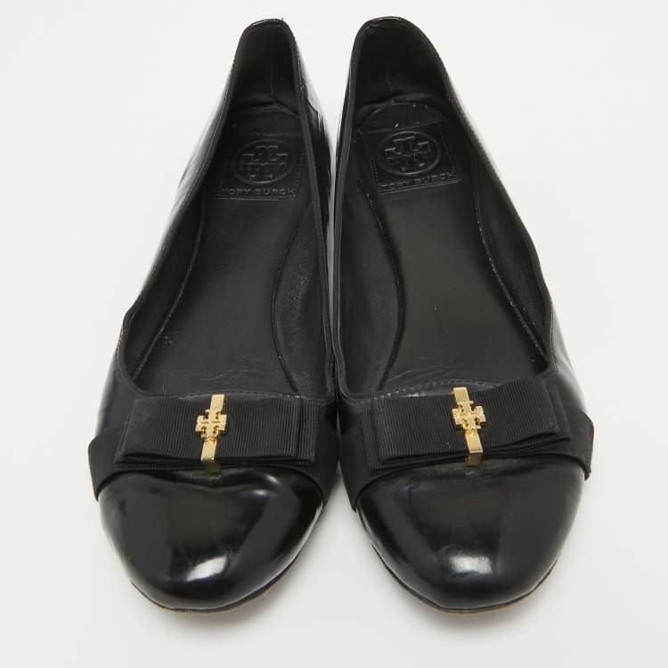 Pre Owned Tory Burch Black Patent Leather Bow Ballet Flats Size 39
