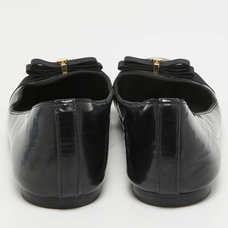 Pre Owned Tory Burch Black Patent Leather Bow Ballet Flats Size 39