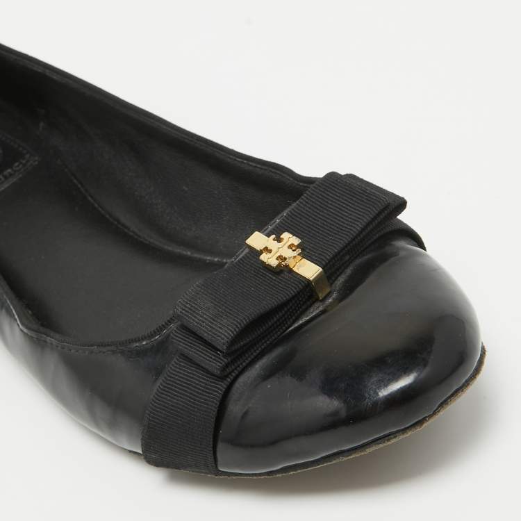 Pre Owned Tory Burch Black Patent Leather Bow Ballet Flats Size 39