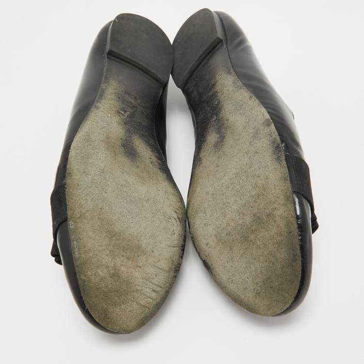 Pre Owned Tory Burch Black Patent Leather Bow Ballet Flats Size 39