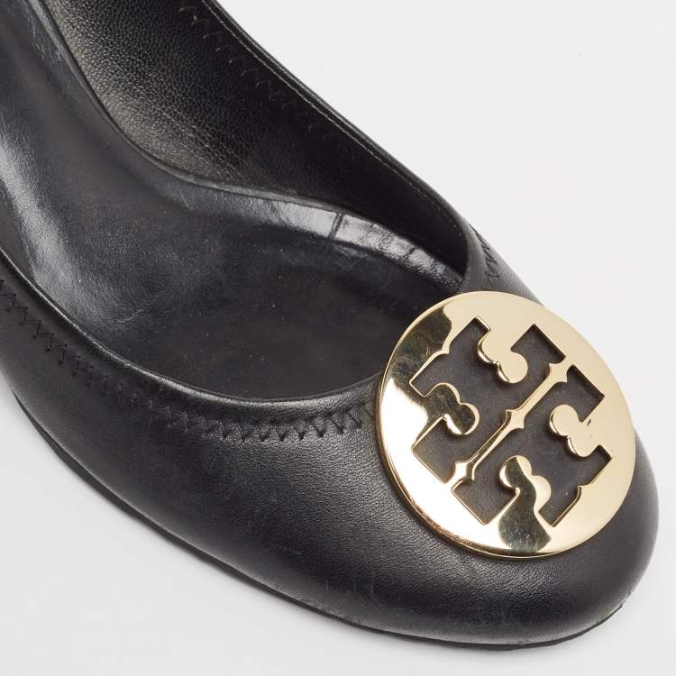 Pre Owned Tory Burch Black Leather Amy Pumps Size 40.5