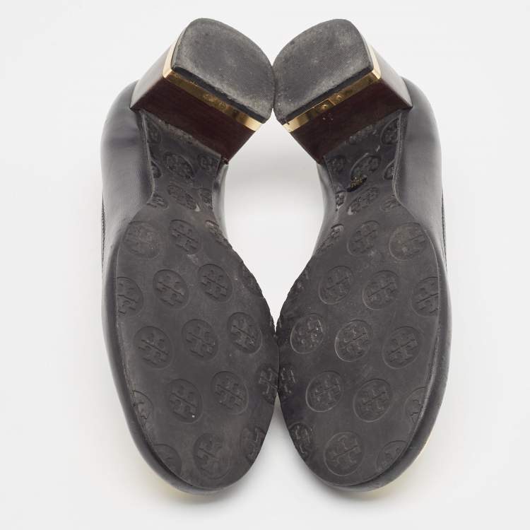 Pre Owned Tory Burch Black Leather Amy Pumps Size 40.5