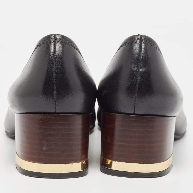 Pre Owned Tory Burch Black Leather Amy Pumps Size 40.5