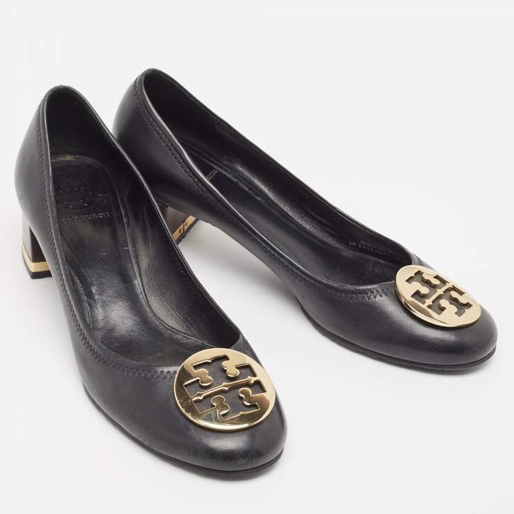 Pre Owned Tory Burch Black Leather Amy Pumps Size 40.5