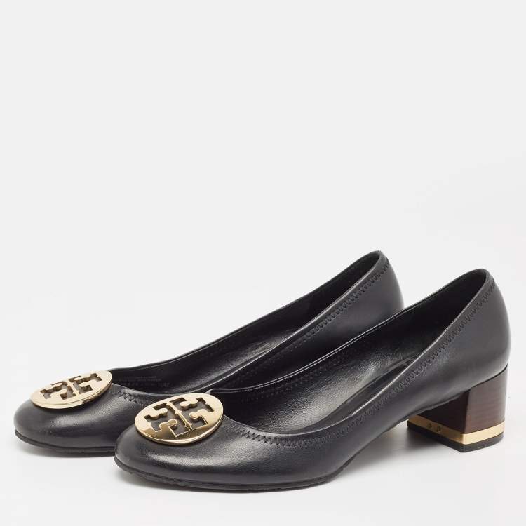 Pre Owned Tory Burch Black Leather Amy Pumps Size 40.5