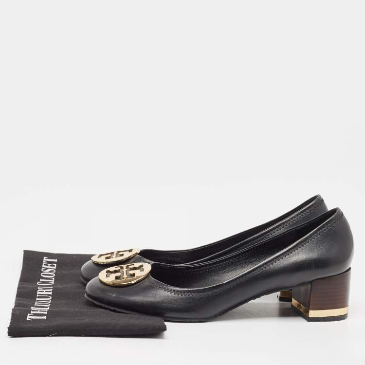 Pre Owned Tory Burch Black Leather Amy Pumps Size 40.5