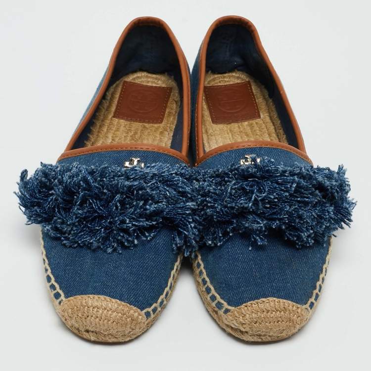Pre Owned Tory Burch Blue Denim Shaw Espadrille Flats Size 38