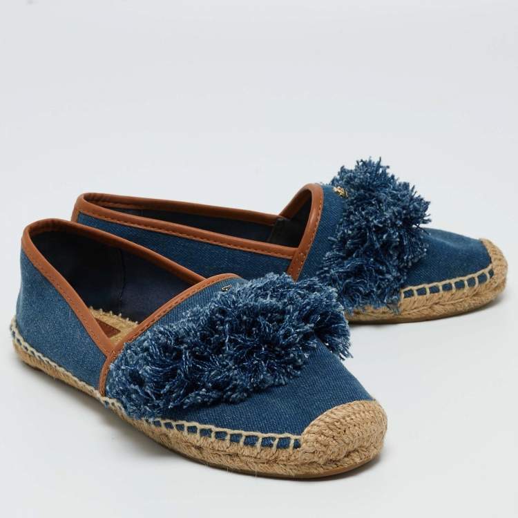 Pre Owned Tory Burch Blue Denim Shaw Espadrille Flats Size 38