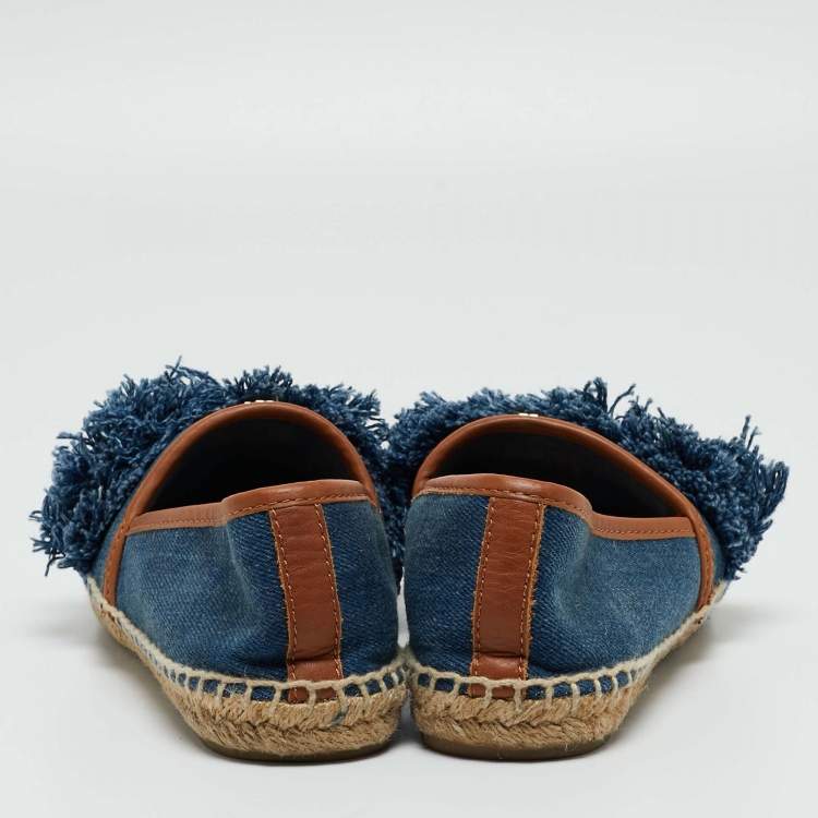 Pre Owned Tory Burch Blue Denim Shaw Espadrille Flats Size 38