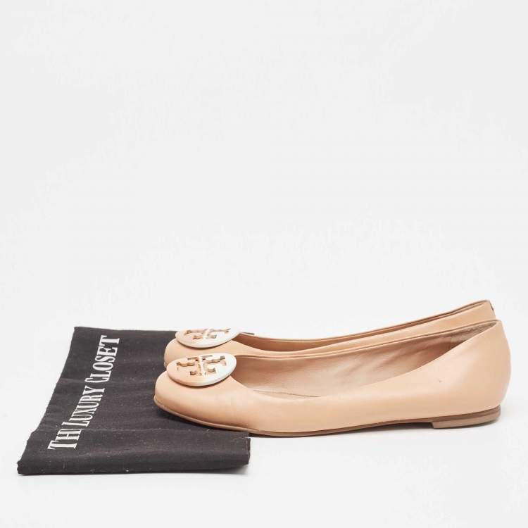 Pre Owned Tory Burch Pink Leather Claire Ballet Flats Size 37.5
