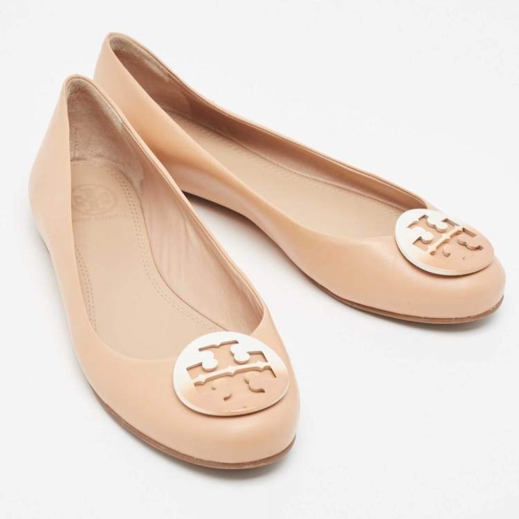 Pre Owned Tory Burch Pink Leather Claire Ballet Flats Size 37.5