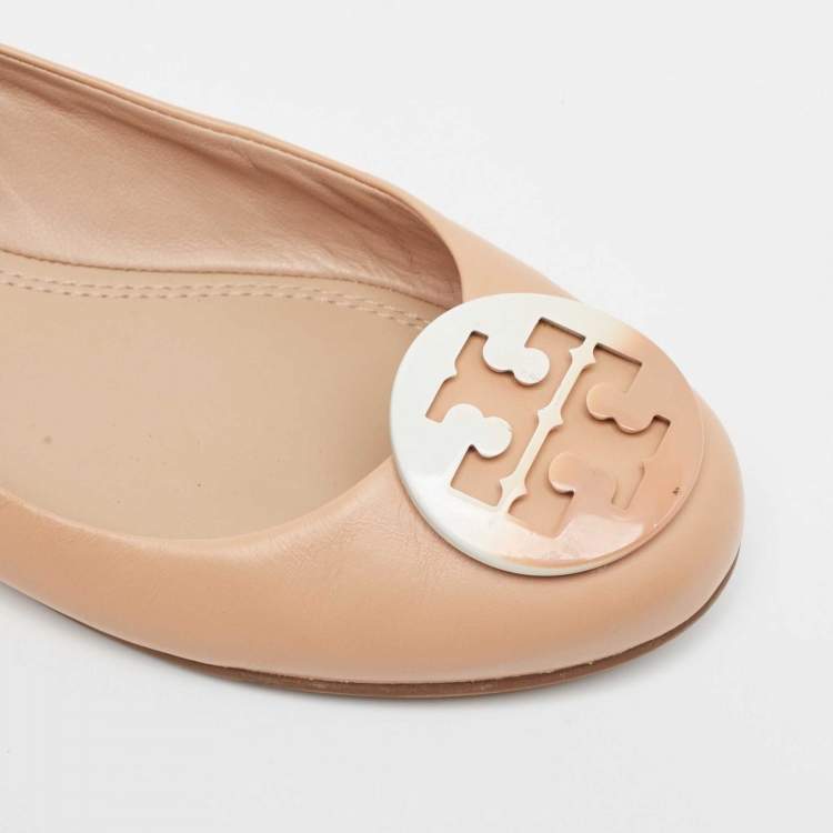 Pre Owned Tory Burch Pink Leather Claire Ballet Flats Size 37.5
