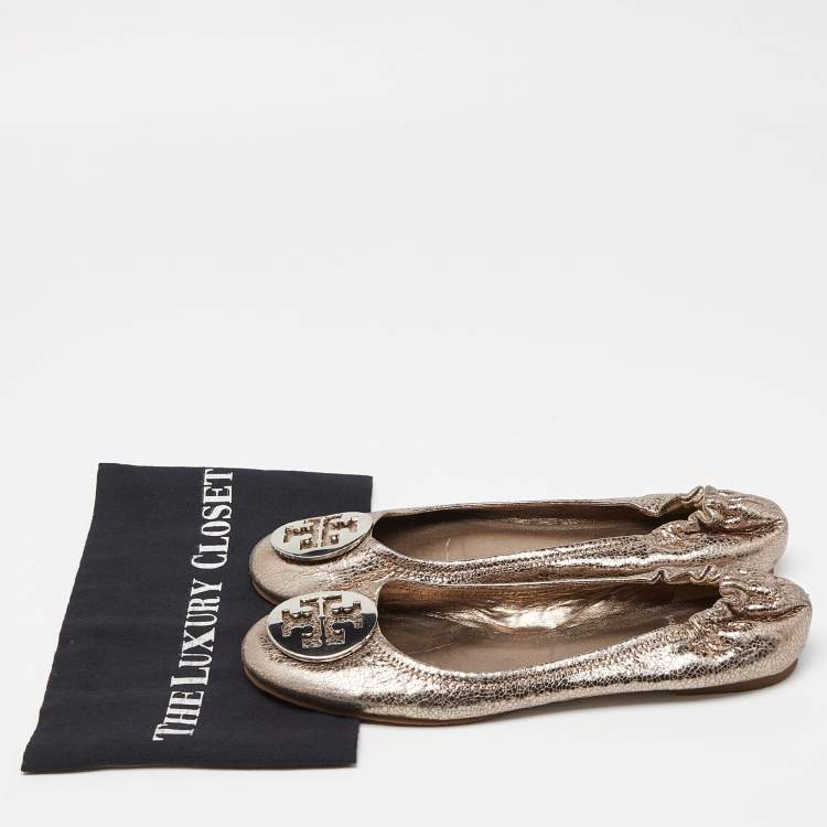 مملوكة مسبقًا Tory Burch Metallic Leather Minnie Ballet Flats Size 40.5