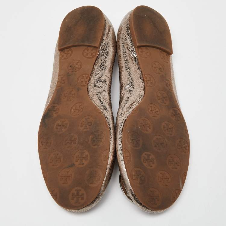 مملوكة مس�بقًا Tory Burch Metallic Leather Minnie Ballet Flats Size 40.5