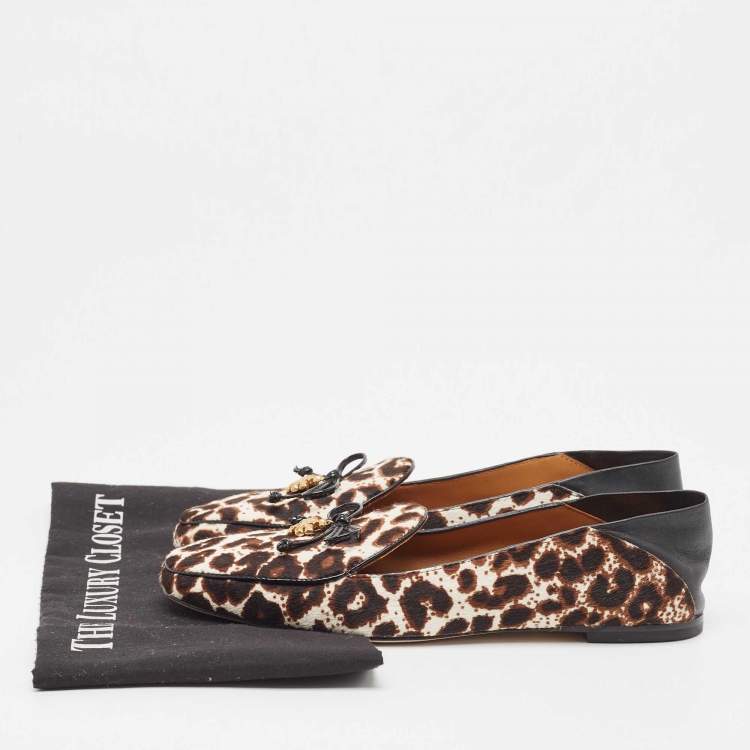 Pre Owned Tory Burch Tricolor Animal Print Calf Hair and Leather Tory Charm Loafers Size 37.5 