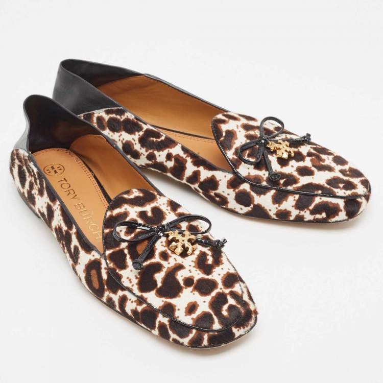 Pre Owned Tory Burch Tricolor Animal Print Calf Hair and Leather Tory Charm Loafers Size 37.5 