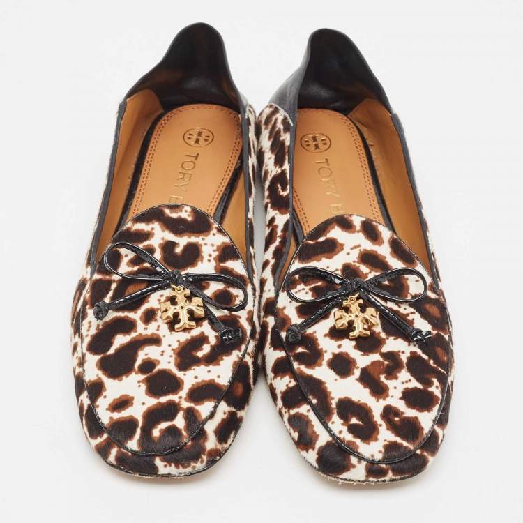 Pre Owned Tory Burch Tricolor Animal Print Calf Hair and Leather Tory Charm Loafers Size 37.5 