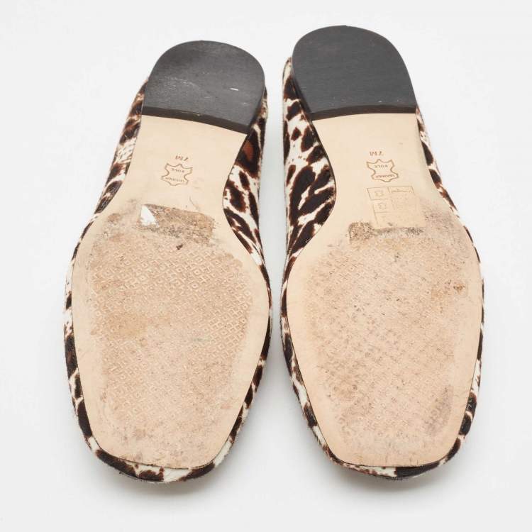 Pre Owned Tory Burch Tricolor Animal Print Calf Hair and Leather Tory Charm Loafers Size 37.5 