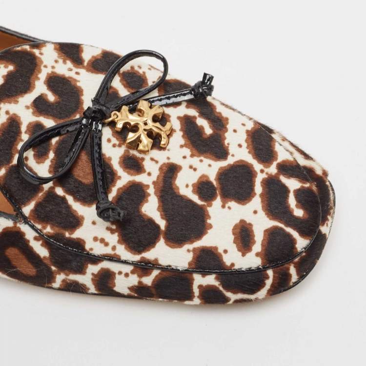Pre Owned Tory Burch Tricolor Animal Print Calf Hair and Leather Tory Charm Loafers Size 37.5 