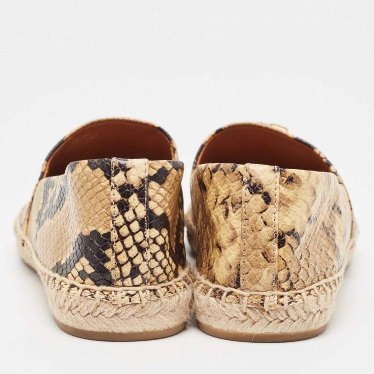 Pre Owned Tory Burch Brown/Beige Python Embossed Minnie Ballet Flats Size 38