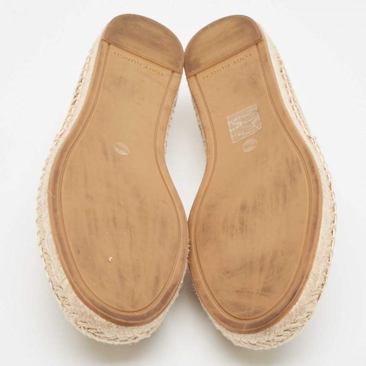 Pre Owned Tory Burch Brown/Beige Python Embossed Minnie Ballet Flats Size 38