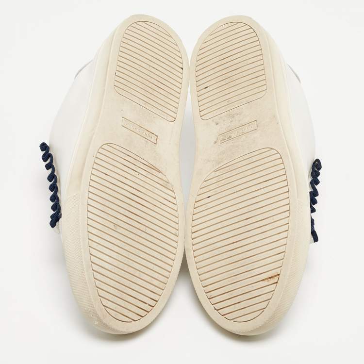مملوكة مسبقًا Tory Burch White Leather Ruffle Low Top Sneakers Size 38.5