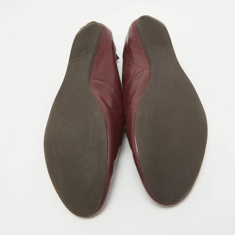 Pre Owned Tory Burch  Burgundy Leather Scrunch Reva Ballet Flats Size 38