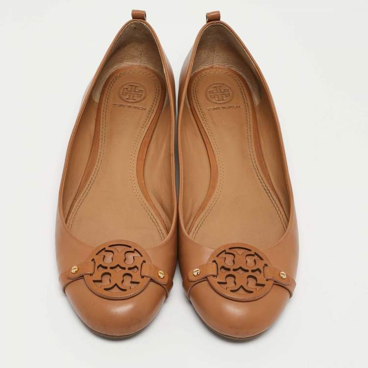 Pre Owned Tory Burch Brown Leather Ballet Flats Size 41 