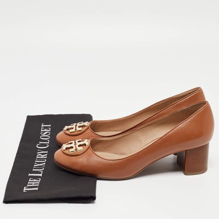 Pre Owned Tory Burch Brown Leather Janey Pumps Size 39.5