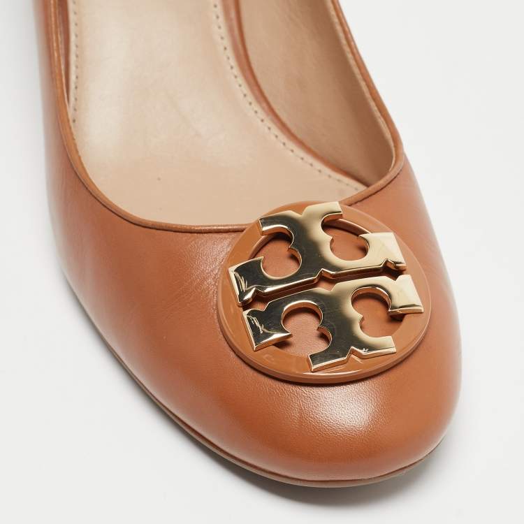 Pre Owned Tory Burch Brown Leather Janey Pumps Size 39.5